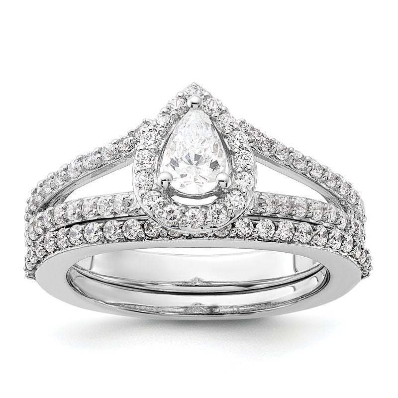 14K White Gold 5/8 carat Lab Grown Diamond VS/SI  D E F  Semi Mount Pear Halo Engagement Ring