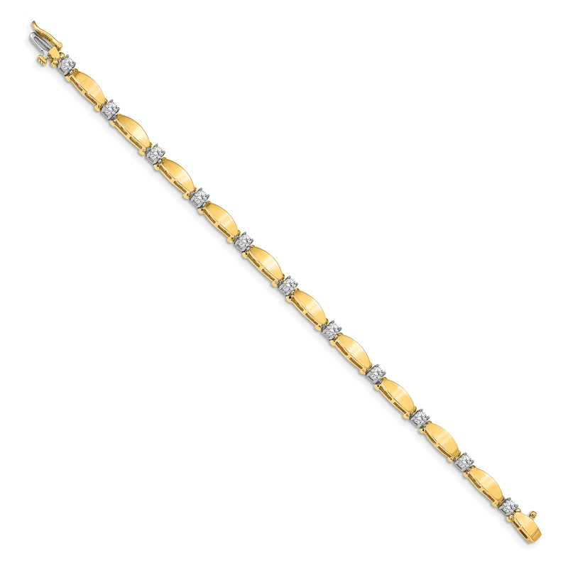 14k Two-tone Complete 1.13 carat Round AAA Diamond Curved Bar Link 7 inch Tennis Bracelet