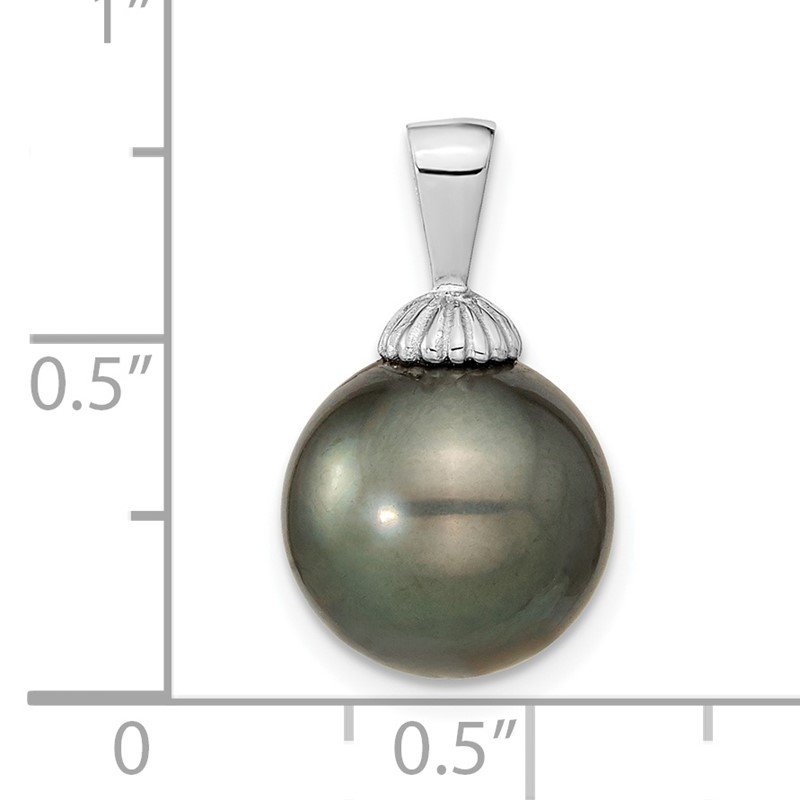 14k White Gold 11-12mm Black Round Tahitian Saltwater Cultured Pearl Pendant