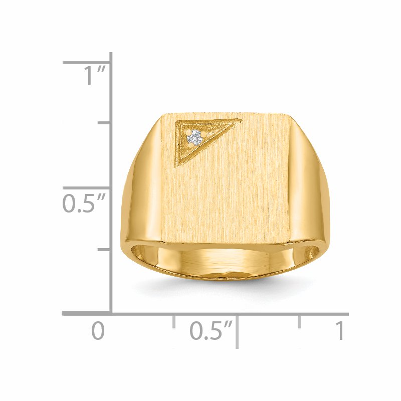 14k 13.0x14.0mm Closed Back AA Diamond Mens Signet Ring