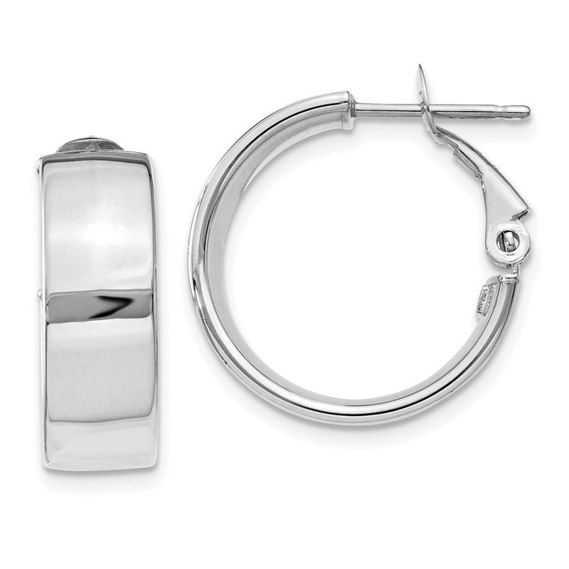 14k 6.75mm White Gold Omega Back Hoop Earrings