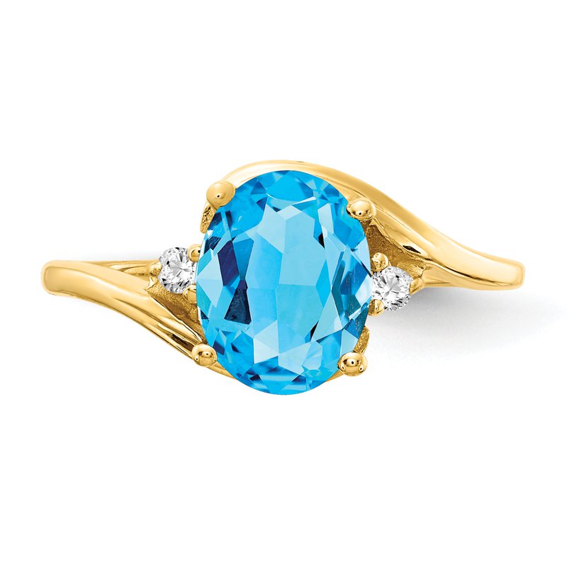 14k 8x6mm Oval Blue Topaz A Diamond ring