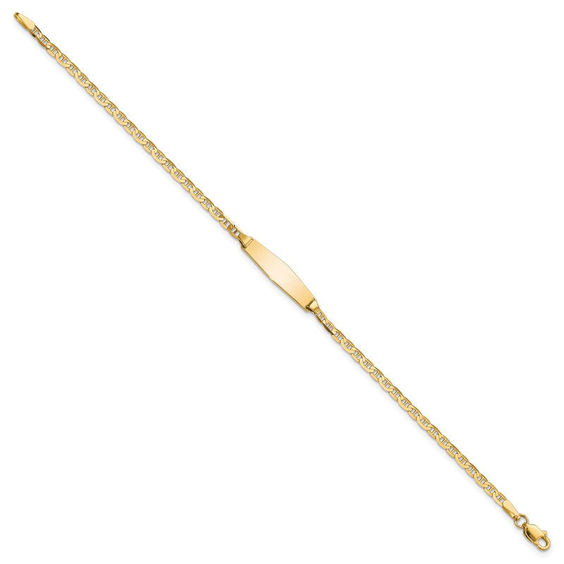 14k Polished Semi-Solid Chain/Solid Plate Anchor Link Soft Diamond Shape 19.5x5.5mm Plate 6 inch Baby/Child ID Bracelet