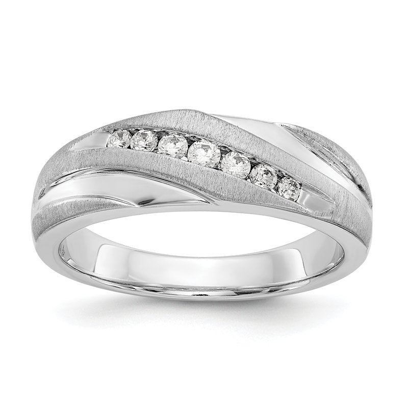 14K White Gold Men's 1/4 carat Lab Grown Diamond VS+ F+ Complete Brushed and Polished Band