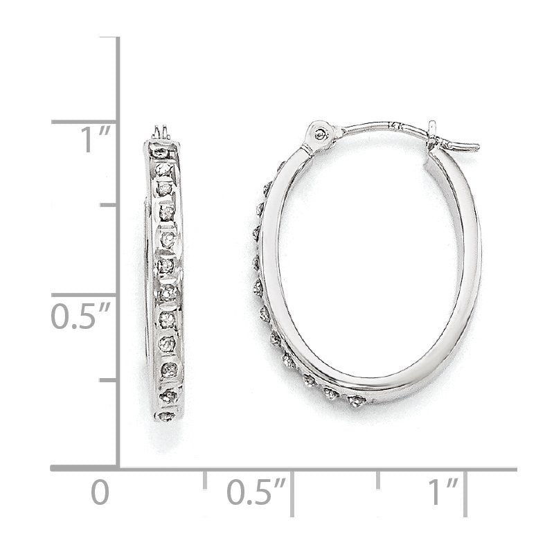 14k White Gold Diamond Fascination Oval Hinged Hoop Earrings