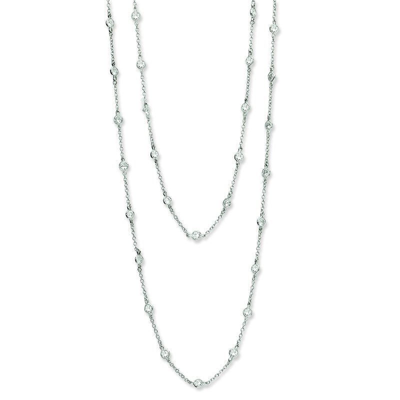 Sterling Silver Rhodium-plated Brilliant-cut Round CZ 42 Station 36 Inch Necklace