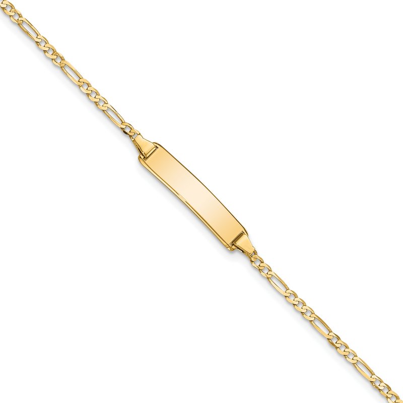 14k Polished Solid Chain/Solid Plate Flat Figaro Link 19.5x4.5mm Plate 7 inch ID Bracelet