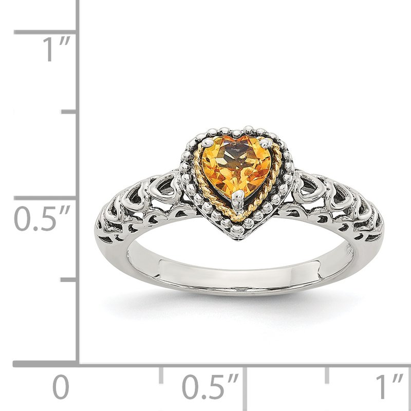 Sterling Silver with 14K Accent Antiqued Heart Citrine Ring