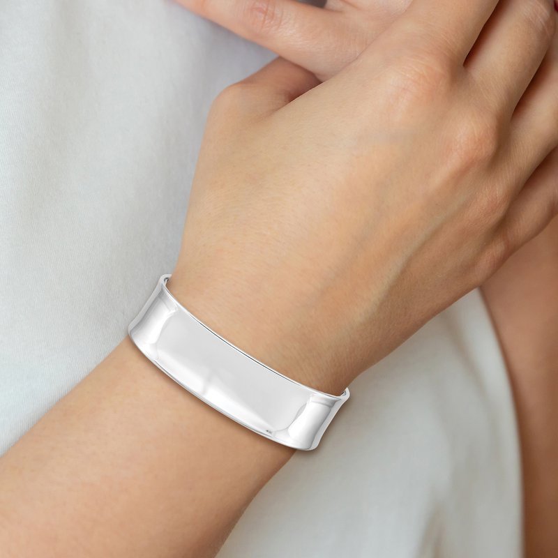 14k White Gold 18.5mm Polished Cuff Bangle Bracelet