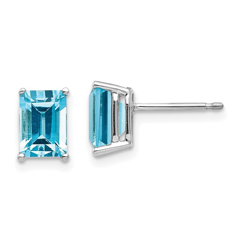14k White Gold 7x5mm Emerald-Cut Blue Topaz Post Earrings
