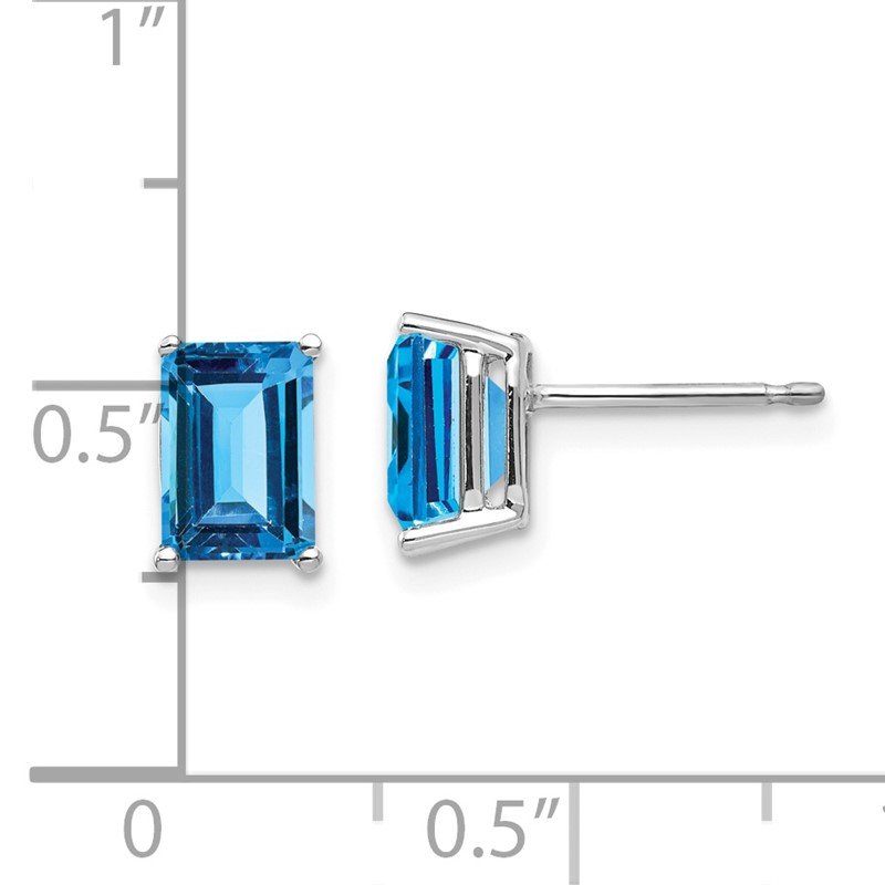 14k White Gold 7x5mm Emerald-Cut Blue Topaz Post Earrings