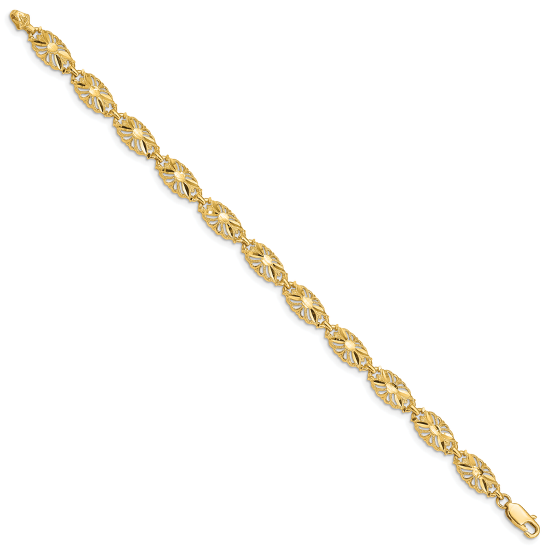 14K Polished 7mm Diamond-Cut Filigree Ovals 7 inch Bracelet