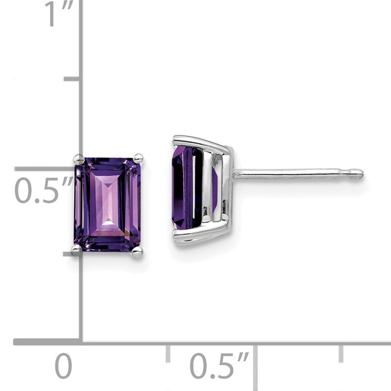 14k White Gold 7x5mm Emerald-Cut Amethyst Post Earrings