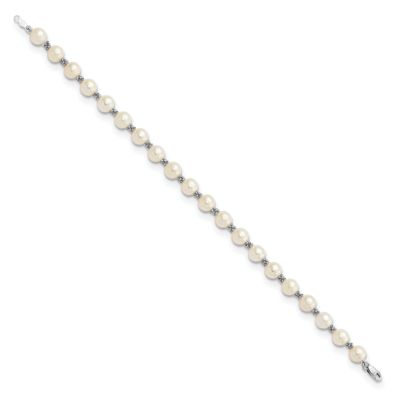 14k White Gold 6-7mm White Semi-round Freshwater Cultured Pearl Bracelet