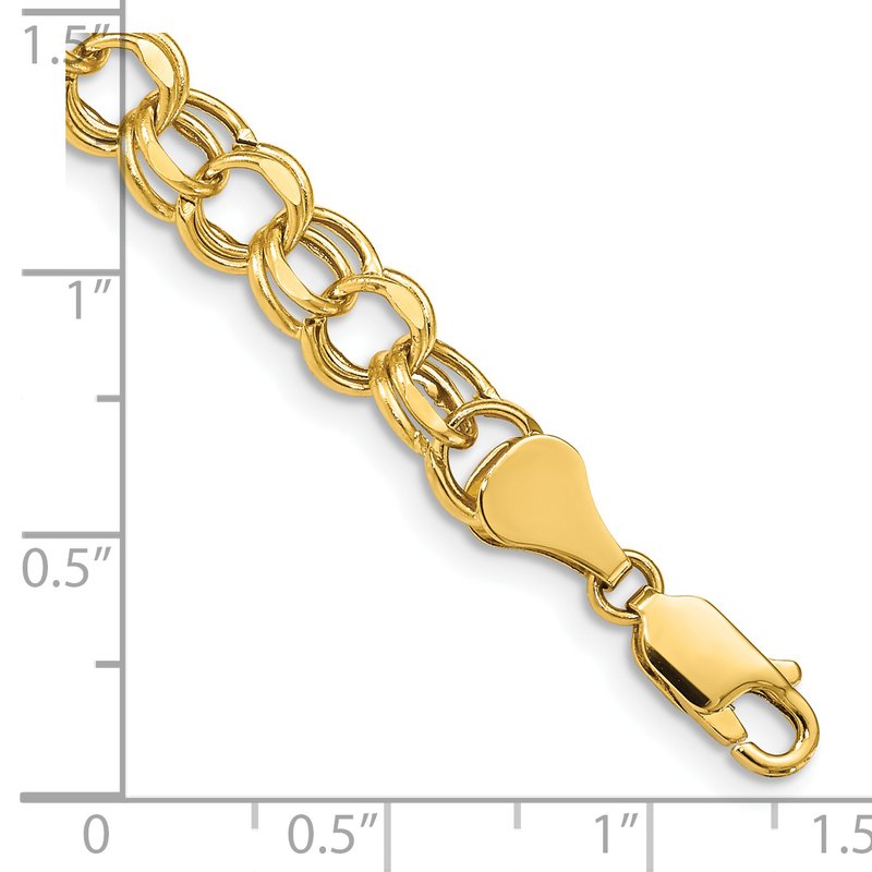 14k 7mm Hollow Diamond-cut Double Link 7 inch Charm Bracelet