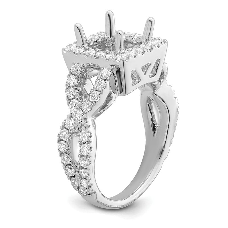 14K White Gold 1/2 carat Lab Grown Diamond VS/SI  D E F  Semi Mount Princess Halo Engagement Ring