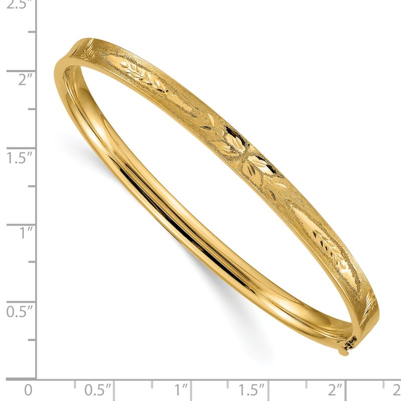 14k 3/16 Oversize Diamond-cut Concave 5.00mm Hinged Oval Bangle Bracelet