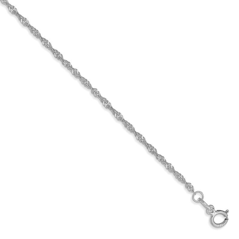 14K White Gold 10 inch 1.4mm Singapore with Spring Ring Clasp Anklet