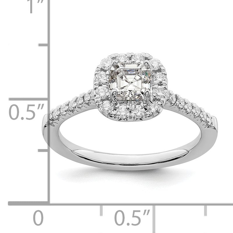 14K White Gold 1/2 carat Lab Grown Diamond VS+ F+ Semi-Mount Asscher Halo Engagement Ring