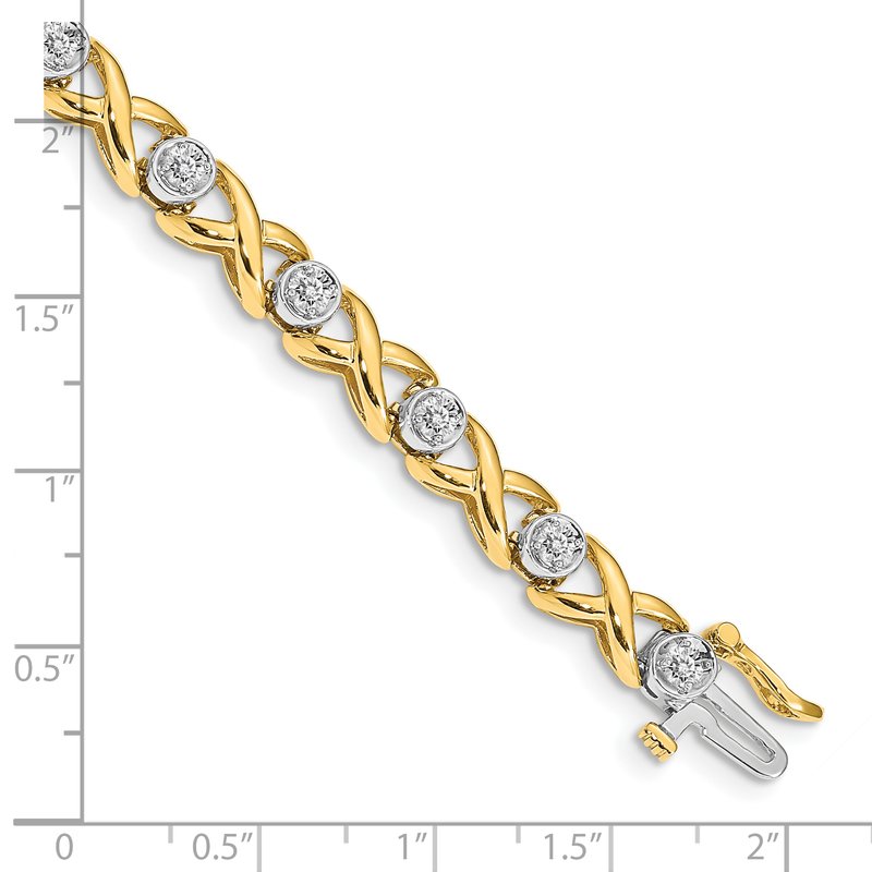 14k Two-tone Complete 1 carat Round AA Diamond 4-prong X-design 7 inch Tennis Bracelet