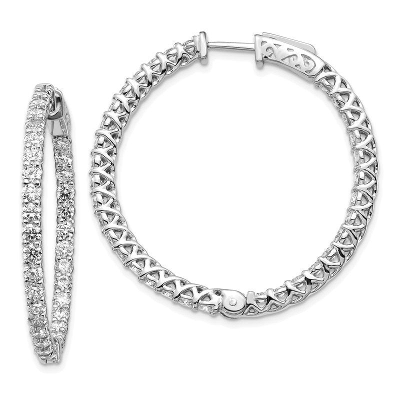 14k White Gold 3.8 carat Diamond Round In/Out Hoop w/Safety Clasp Earrings
