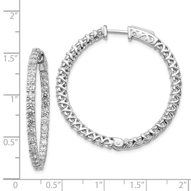 14k White Gold 3.8 carat Diamond Round In/Out Hoop w/Safety Clasp Earrings