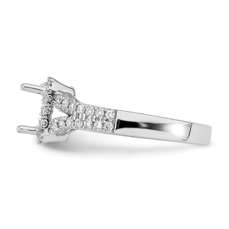14K White Gold 3/8 carat Lab Grown Diamond VS+ F+ Semi-Mount Emerald Halo Engagement Ring