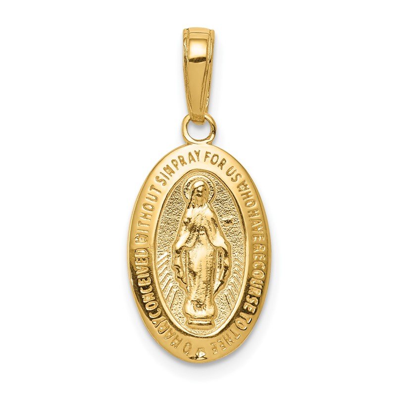 14k Polished and Satin Solid Miraculous Medal Oval Pendant