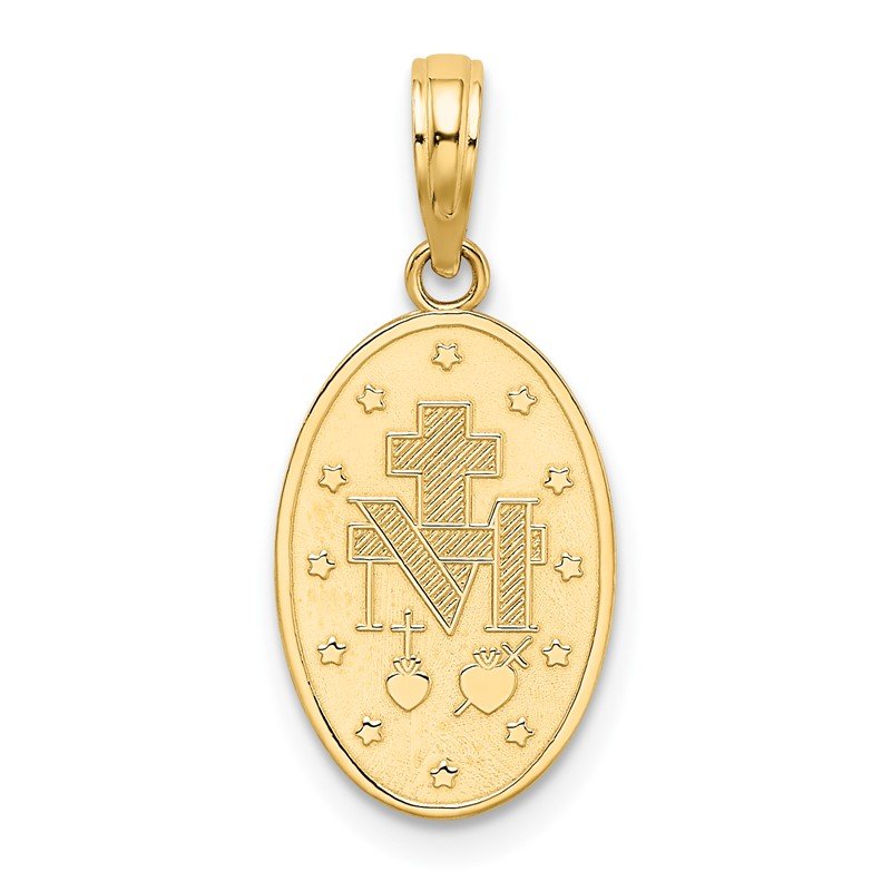 14k Polished and Satin Solid Miraculous Medal Oval Pendant
