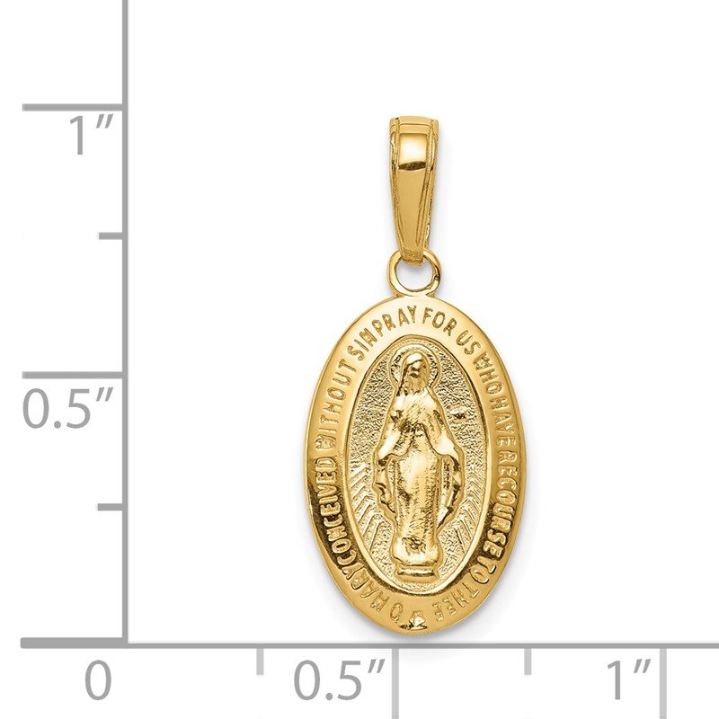 14k Polished and Satin Solid Miraculous Medal Oval Pendant