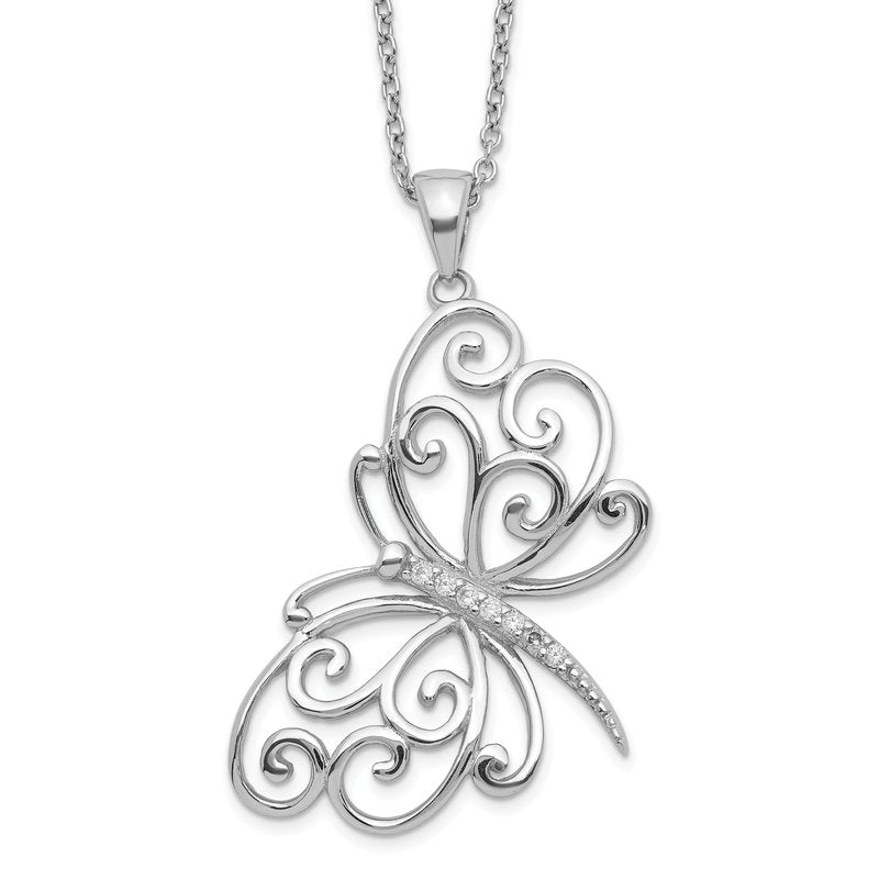 Sterling Silver Rhodium-plated Brilliant-cut CZ Butterfly 18 Inch Necklace
