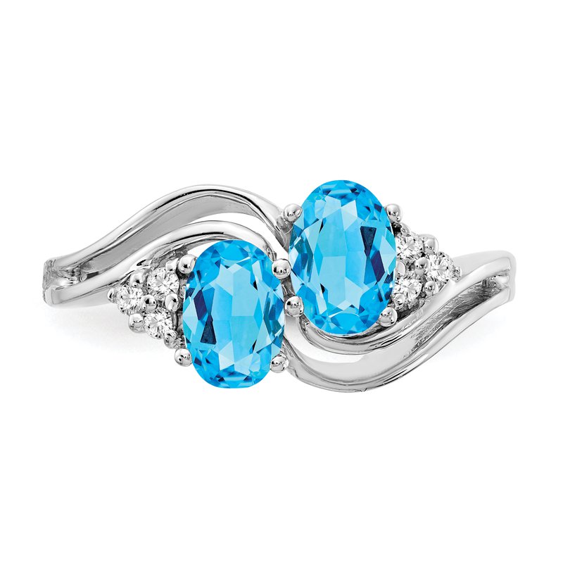 14k White Gold 6x4mm Oval Blue Topaz A Diamond ring