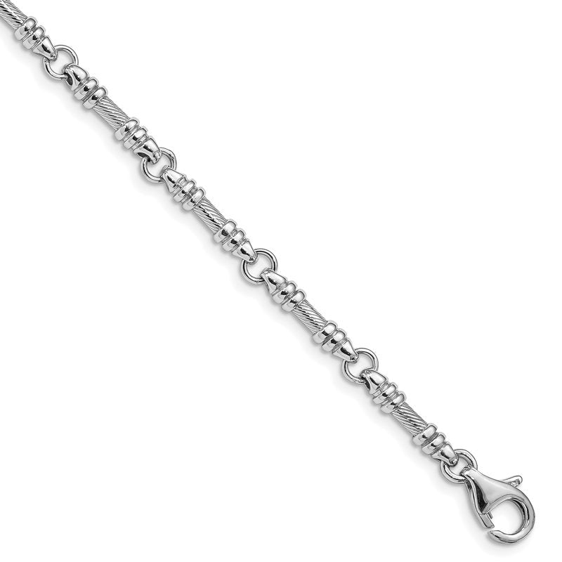 14K White Gold 18 inch 3.5mm Hand Polished and Textured Fancy Link with Fancy Lobster Clasp Chain