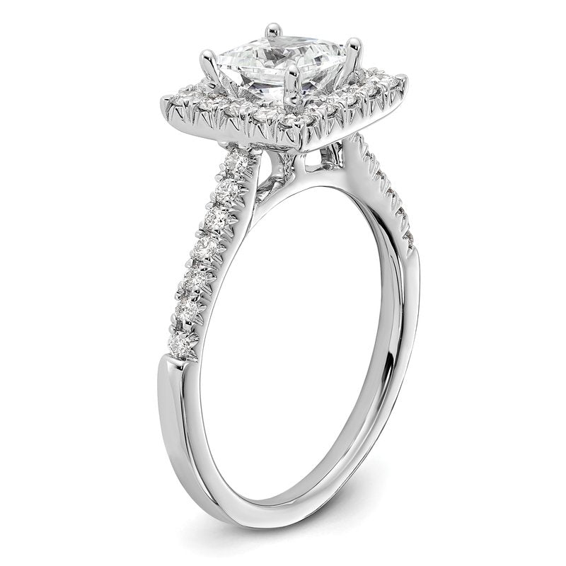 14K White Gold 1/3 carat Lab Grown Diamond VS+ F+ Semi-Mount Princess Halo Engagement Ring