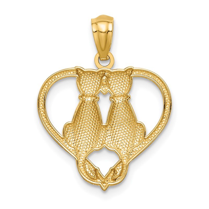 14K Sitting Cats in a Heart Pendant