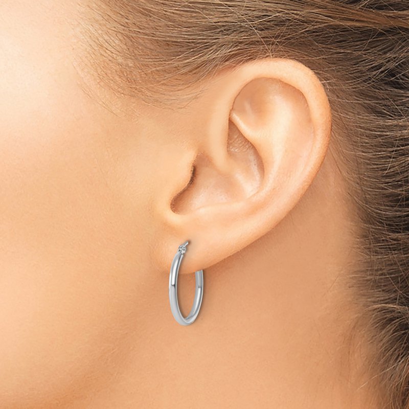 10K White Gold Polished Hinged Hoop Earrings