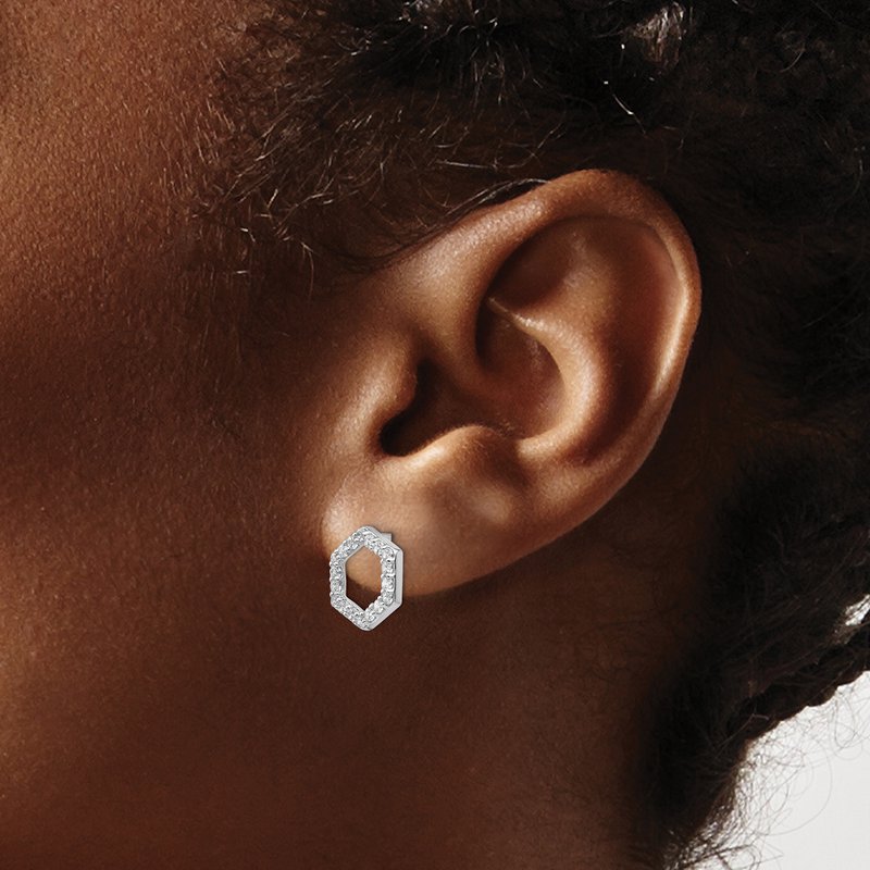 14K White Gold 1/5 carat Lab Grown Diamond VS+ F+ Complete Hexagon Post Earrings