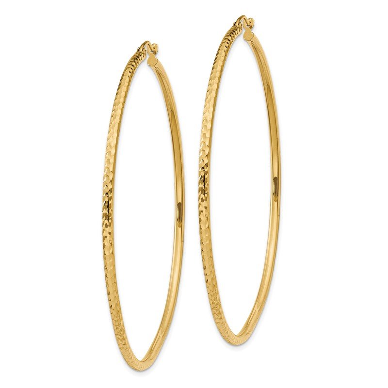 14k 2x60mm Diamond-cut Round Tube Hoop Earrings