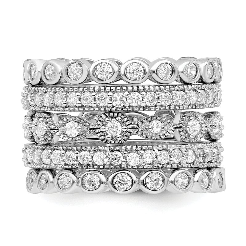 Sterling Silver Rhodium-plated Brilliant-cut CZ 5 Piece Eternity Ring Set