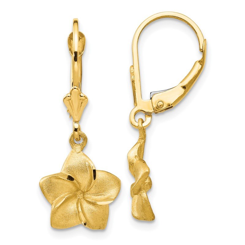 14k Satin &amp; Diamond-Cut Plumeria Dangle Leverback Earrings