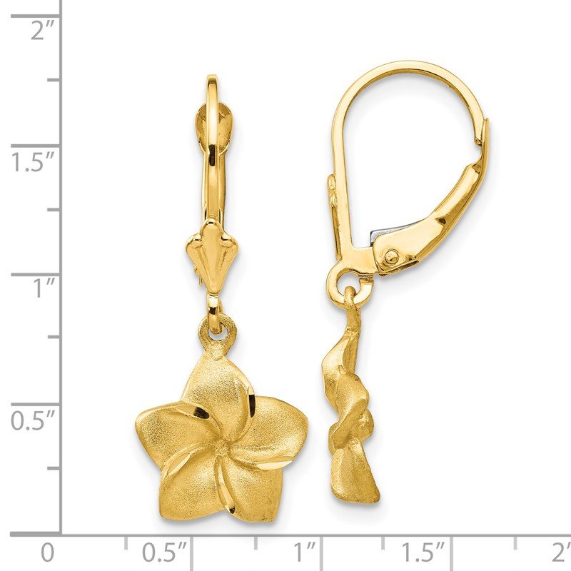 14k Satin &amp; Diamond-Cut Plumeria Dangle Leverback Earrings
