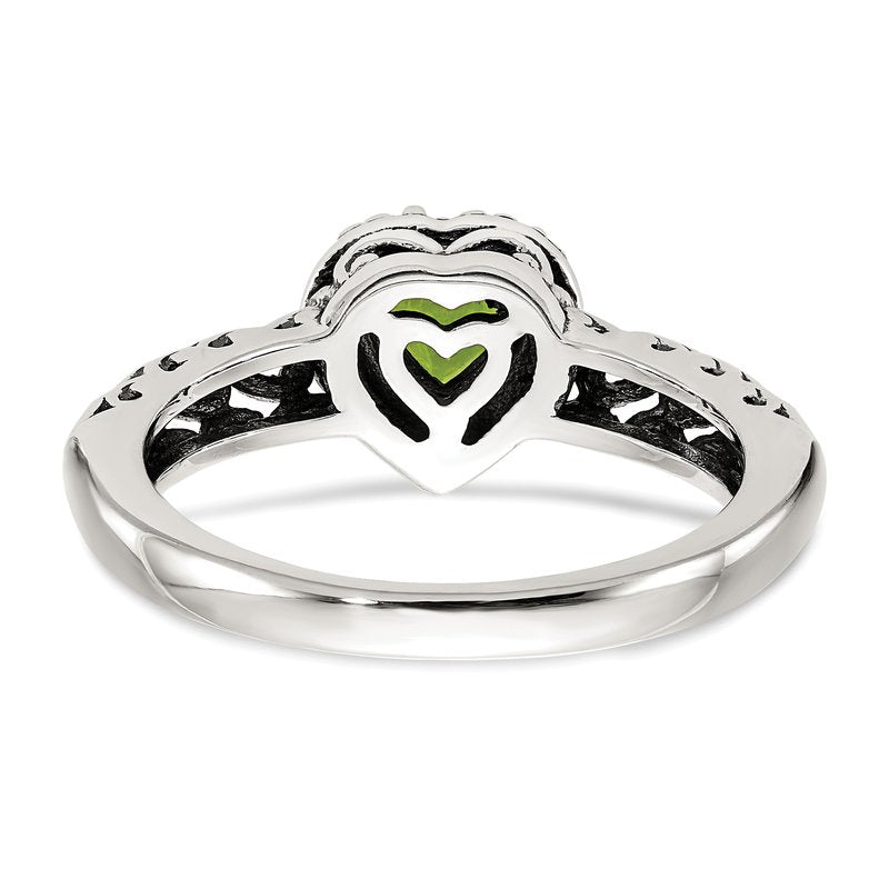 Sterling Silver with 14K Accent Antiqued Heart Peridot Ring