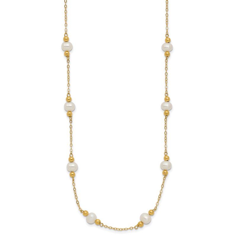 14k 5-6mm White Near-Round Freshwater Cultured Pearl Beaded 12-Station 18 inch Necklace