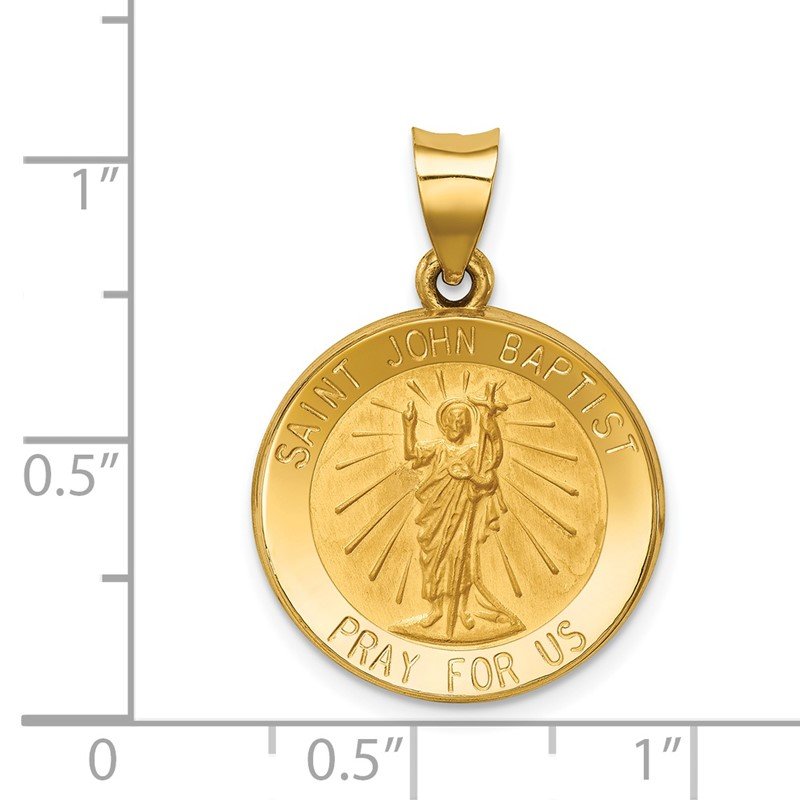 14k Polished and Satin Hollow St John the Baptist Medal Round Pendant
