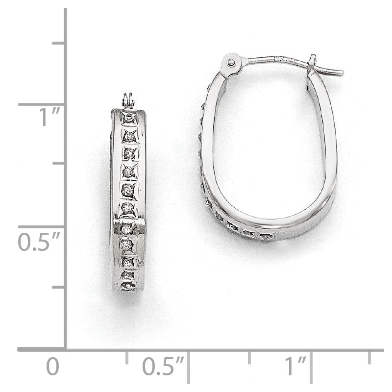 14k White Gold Diamond Fascination Squared Hinged Hoop Earrings