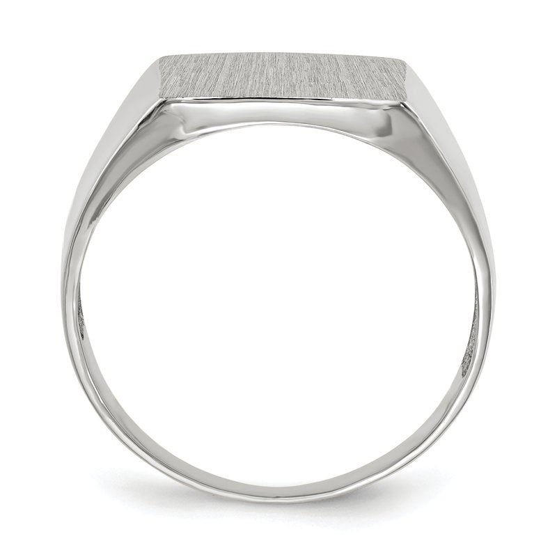 14k White Gold 13.0x13.5mm Open Back Satin Mens Signet Ring