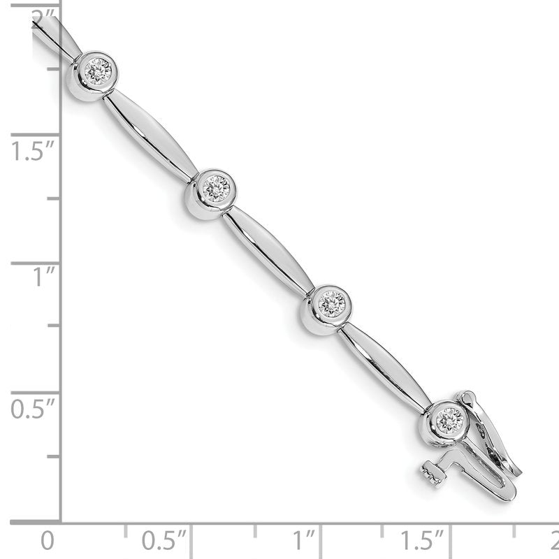 14k White Gold Complete 1/2 carat Round VS Diamond Bezel Curved Bar Link 7 inch Bracelet