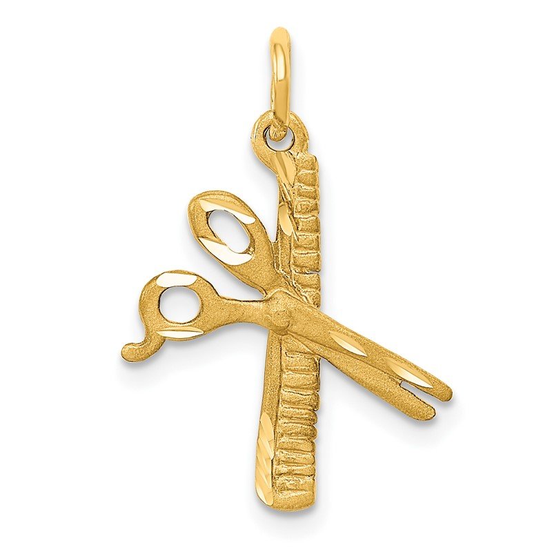 14k Satin Diamond-cut Comb and Scissors Charm