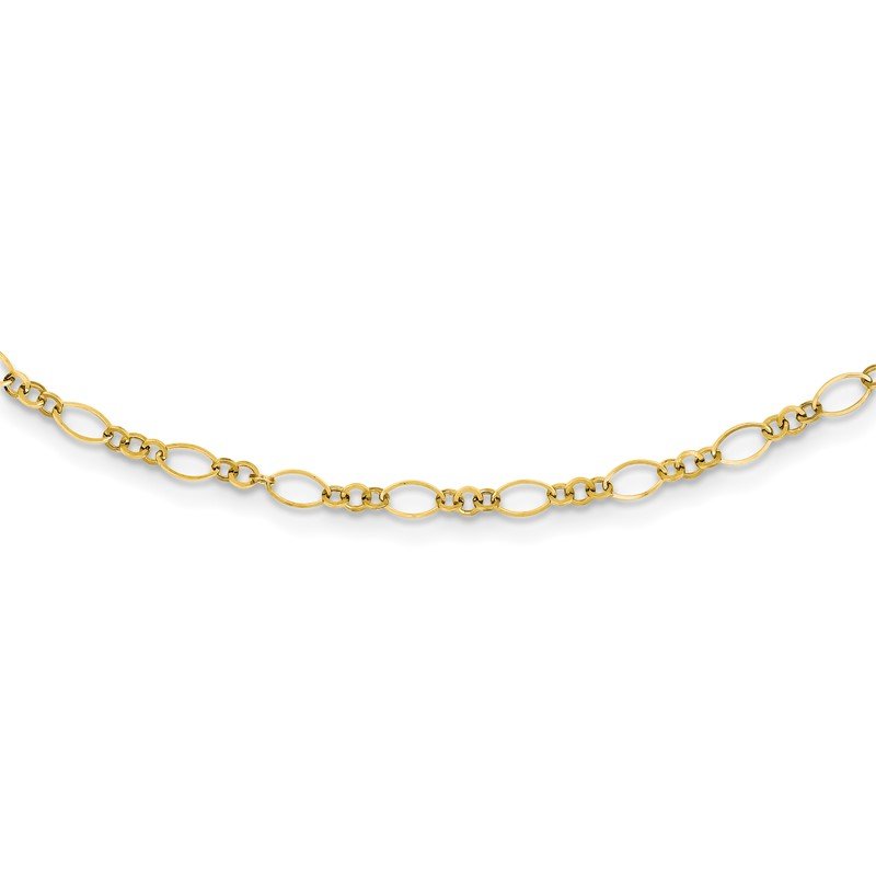 14k Polished 3mm Fancy Oval and Round Link 18 inch Necklace