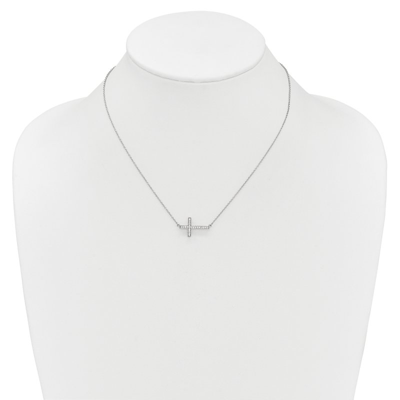 14k White Gold 1/6 carat Diamond Sideways Cross 18 inch Necklace